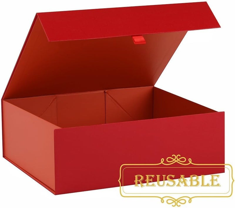 PLINJOY 5 Pcs Large Gift Box 13.5x11.8x4.7 Inches, Red Gift Boxes for Presents with Magnetic Closure Lid, Luxury Gift Box Rectangle Collapsible Boxes for Gift Packaging - Image 2